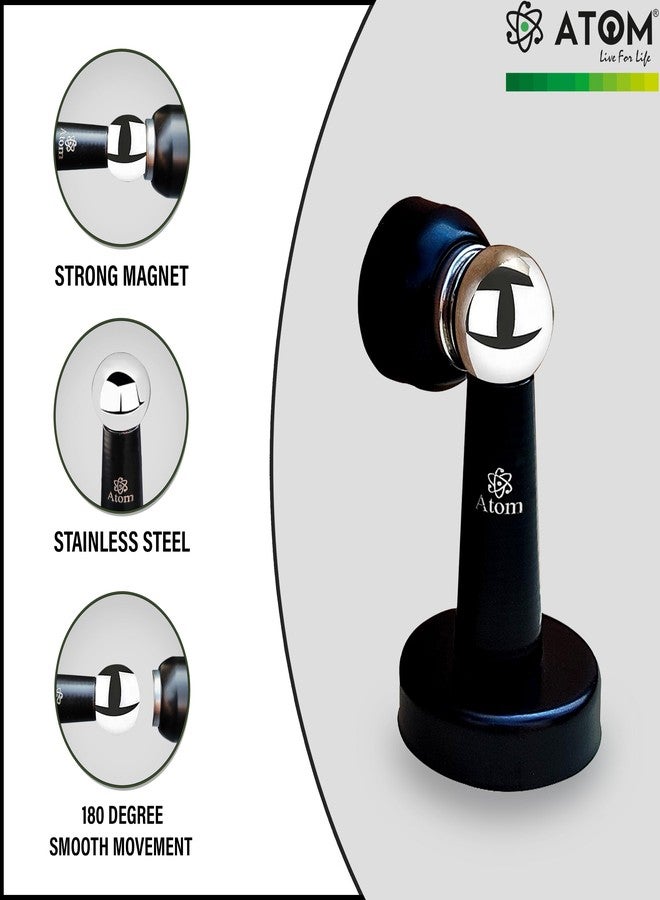 ATOM Magnetic Door Stopper for Main Door/Home/Gate - Heavy Duty 360° Soft-Catch Door Magnet Stopper Holder/Catcher - Black Finish (Pack of 5) - Image 2